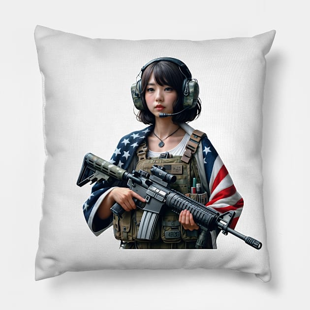 Tactical Girl Pillow by Rawlifegraphic