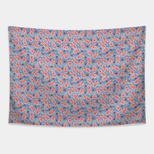 Chill Raspberry Popsicle Ice Cream on Stick Pattern on Blue Tapestry