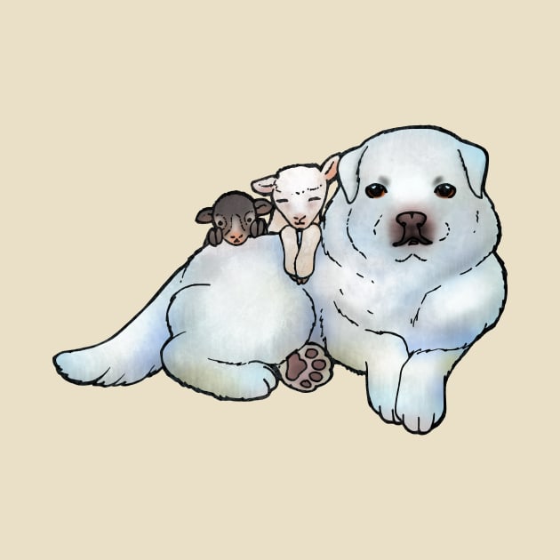 Great Pyrenees and Lambs by LyddieDoodles