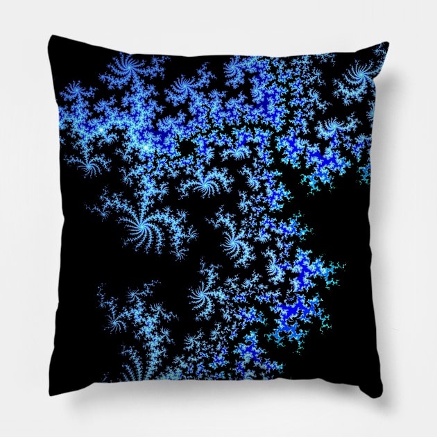 Mandelbrot Fractal Blue Ice Crystals Pillow by Michelle Le Grand