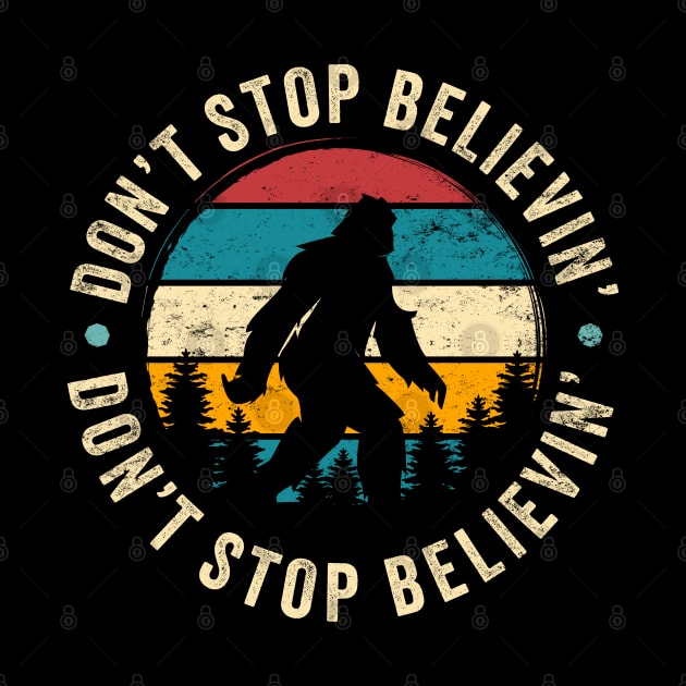 Don't Stop Believin': Funny Vintage-Inspired Bigfoot Silhouette by TwistedCharm