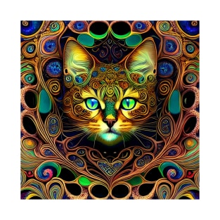 Cat Art Nouveau Psychedelic Rainbow Jewelry T-Shirt