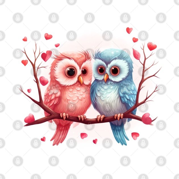 Valentine Kissing Owl Bird Couple by Chromatic Fusion Studio