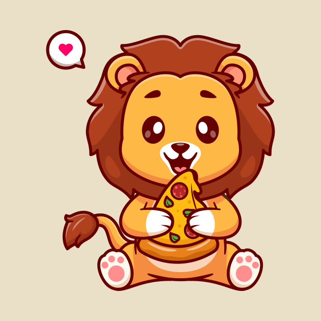 Cute Lion Eating Pizza Cartoon by Catalyst Labs