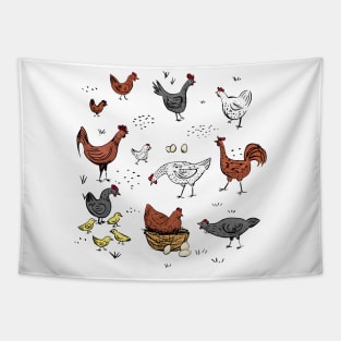 Cute Doodle Chickens Tapestry