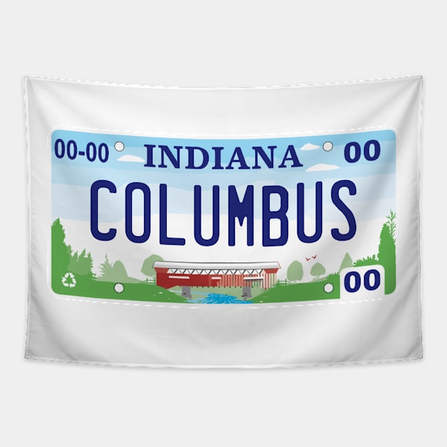 Columbus Indiana License Plate Tapestry by zsonn