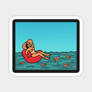 Young female woman in swim ring floatie summer Magnet