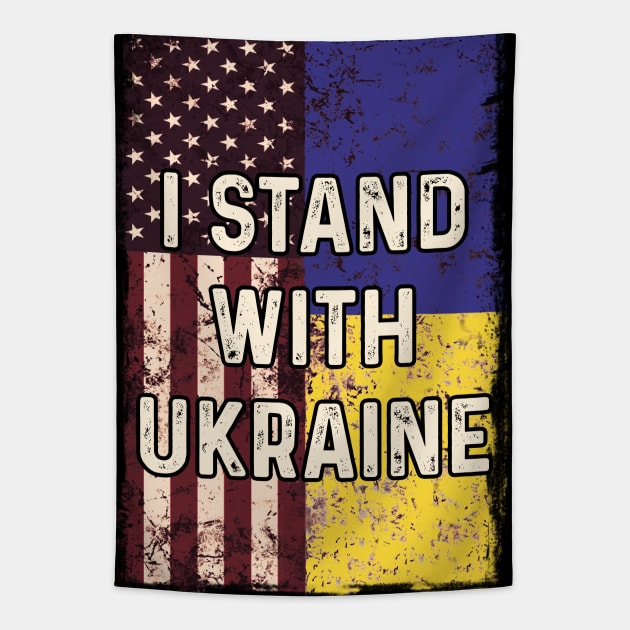 American Ukrainian Flag Stand with Ukraine Tapestry by Scar