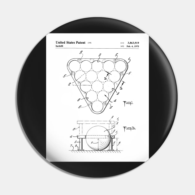 Pool Rack Patent - Pool Player Billiards Home Bar Art - White Pin by patentpress