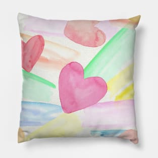 Colorful Watercolor Paint Swatches Brush Strokes Rainbow Abstract Art Pillow