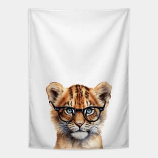 Cute Lion Cub Wearing Glasses Tapestry