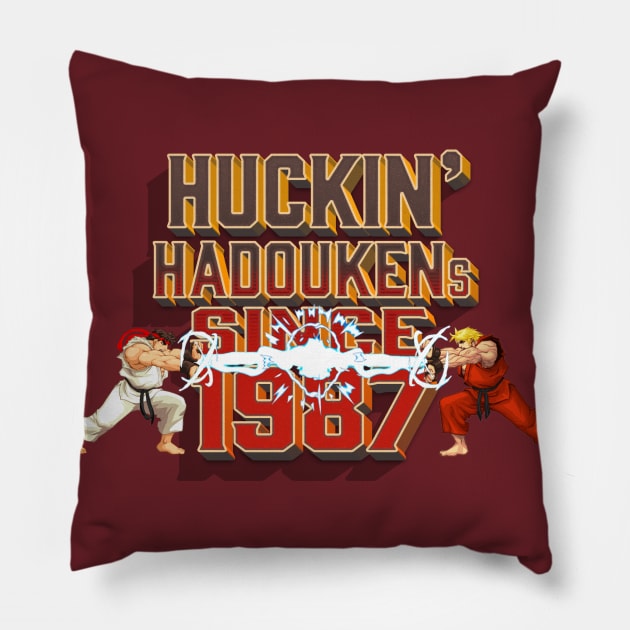 Huckin' Hadoukens Since 1987 Pillow by TreemanMorse