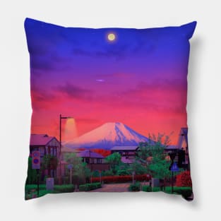 Yellow fuji moon at night Pillow