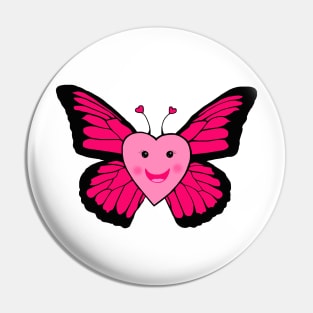 Happy Pink Heart Butterfly Pin