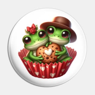 Valentine Frog Couple In A Cupcake Pin