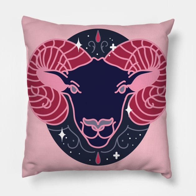 Aries Ram (Pink) Pillow by VenusAndMoon
