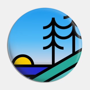 Nature inspiration: Landscape badge with sunset and trees (retro design) Pin