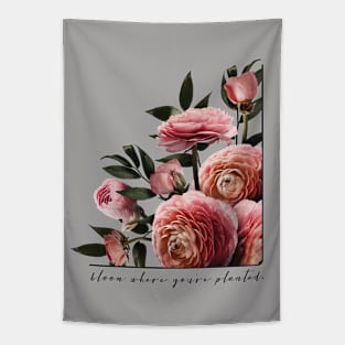 Bloom Where You're Planted Bold Pink Floral Tapestry