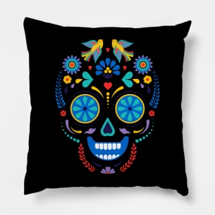 Smiling Floral Dia De Los Muertos Skull Pillow