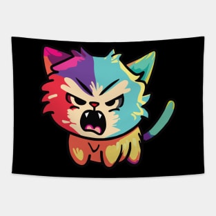 Colorful cute angry hissing cat Tapestry