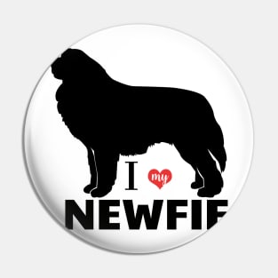 Newfie Pattern in Red Newfoundland Dogs with Hearts / I love my Newfie Pin