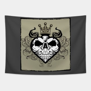 Skull Demon King of Hearts Playing Cards Tapestry