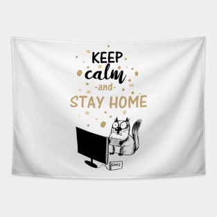 Keep Calm & Stay Home Cat Gaming Social Distancing Funny Tapestry