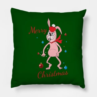 Pink rabbit, Merry Christmas Pillow