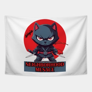 Ninja Cat Neighborhood Menace Synthwave Retro Tapestry