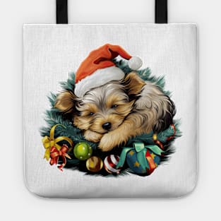 Lazy Yorkshire Terrier Dog at Christmas Tote