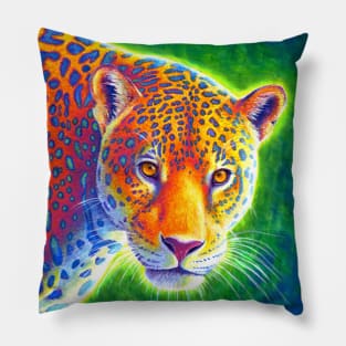 Light in the Rainforest Rainbow Jaguar Wild Feline Pillow