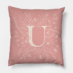 Botanical Letter U (Hibiscus Pink) Pillow