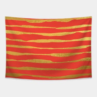 Red Gold colored abstract lines pattern Tapestry