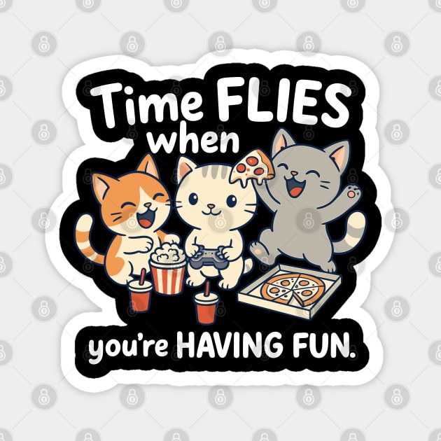 Time Flies Cute Cat Pizza Gaming Meme Design Magnet by creative