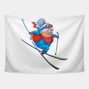 Old lady skier Tapestry