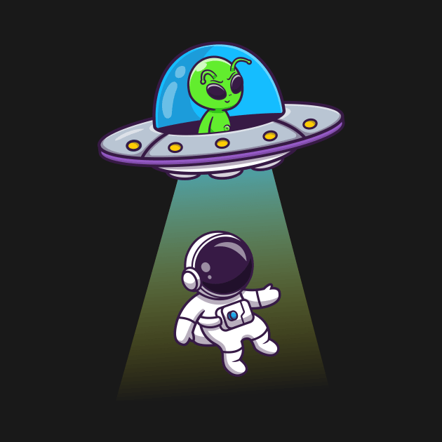 Cute Alien Spaceship UFO Invasion Astronaut Cartoon by Catalyst Labs