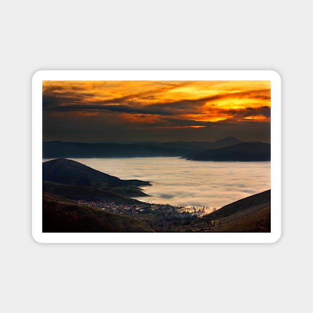 Sunset over a lake of clouds - Prespes Magnet by Cretense72