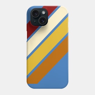 Retro, Vintage Diagonal Stripe Pattern, Crimson, Cream, Yellow, and Orange On Blue Phone Case