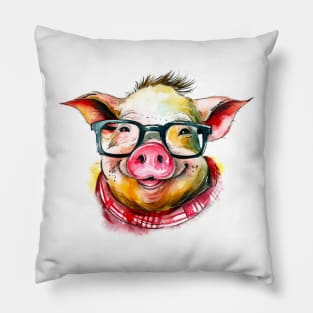 Funny pig with glasses Pillow