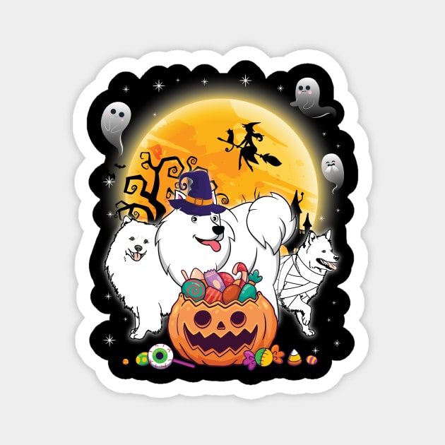 American Eskimo Dog Mummy Witch Moon Ghosts Happy Halloween Thanksgiving Merry Christmas Day Magnet by joandraelliot