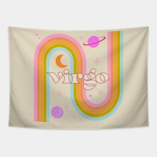 virgo 70s Rainbow with planets Tapestry