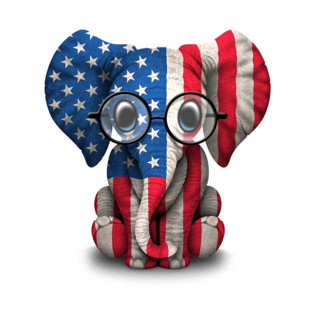 Baby Elephant with Glasses and American Flag by jeffbartels