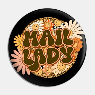 Mail Lady Retro Groovy Floral Leopard Pin