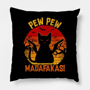 Cat Pew Pew Madafakas Halloween Retro Vintage Pillow