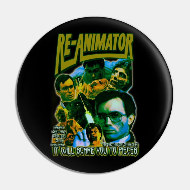 RE-ANIMATOR. (1985) Retro Cult Horror. T-Shirt (Version 2) Pin by The Dark Vestiary