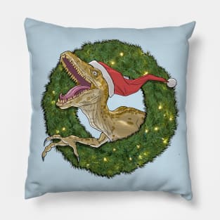 Velociraptor and Christmas Wreathe Pillow