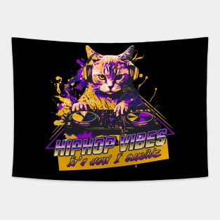 Funny Hip Hop Vibes Cat T-Shirt Tapestry