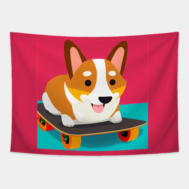 Skateboarding Corgi Dog Tapestry by nicecorgi