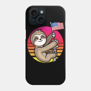 Kawaii Patriotic Sloth Holding USA Flag Retro Sun Phone Case