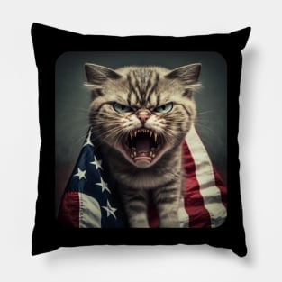 American flag angry cat Pillow